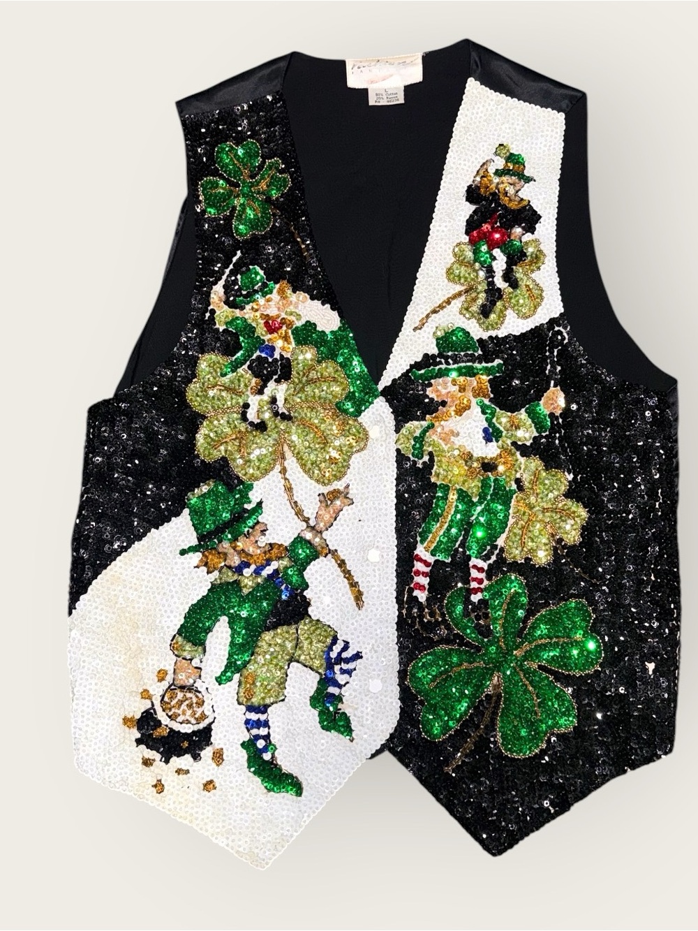 Vintage 90s Sequin Leprechaun Shamrock St Patrick’s Day vest -sz L